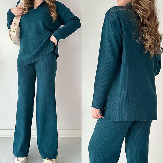 🎁50% OFF✨Women's Comfortable V-neck Stretch Knit Suit (Top + Pants) 