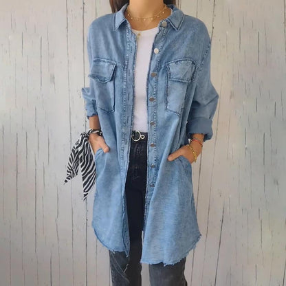 🔥Last day for 40% off - Faux Denim Comfy Long Coat Shirt 