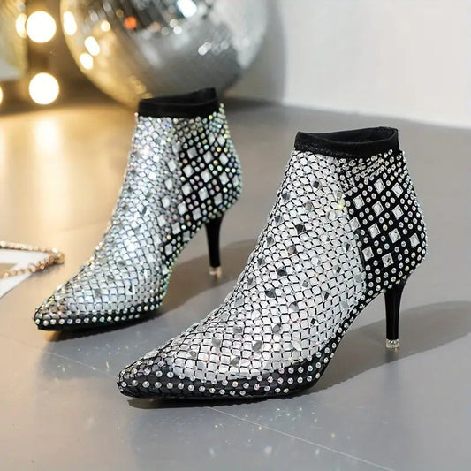 ✨Malla Rhinestone Glitter Punta Tacones Altos