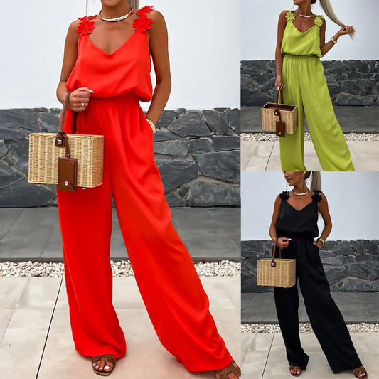 Women's Sleeveless Wide Leg Jumpsuit.