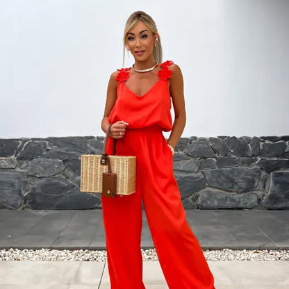 Women's Sleeveless Wide Leg Jumpsuit.