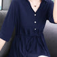 Women’s loose V neck mid-length shirt