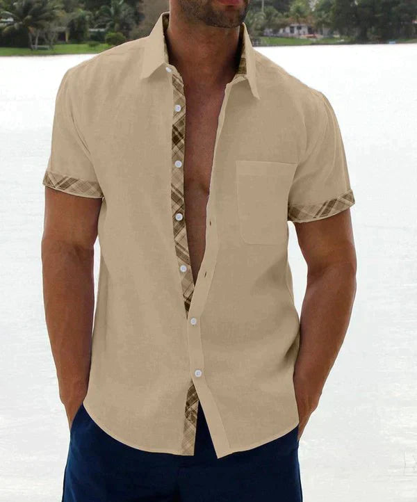 Oferta de verano-49 % OFF?--- Camisa informal con botones y cuello a cuadros para hombre-1