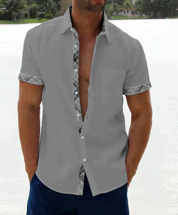 Oferta de verano-49 % OFF?--- Camisa informal con botones y cuello a cuadros para hombre-6