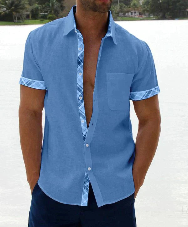 Oferta de verano-49 % OFF?--- Camisa informal con botones y cuello a cuadros para hombre-7