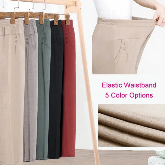 Straight casual pants with elastic waistband