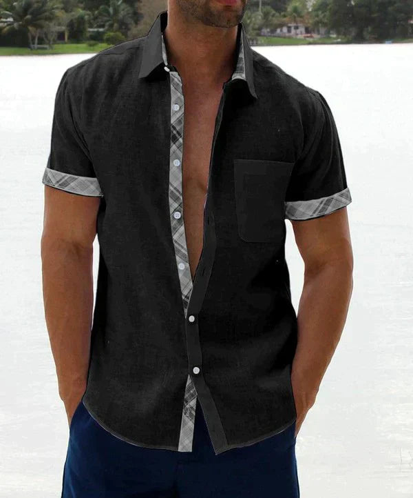 Oferta de verano-49 % OFF?--- Camisa informal con botones y cuello a cuadros para hombre-2