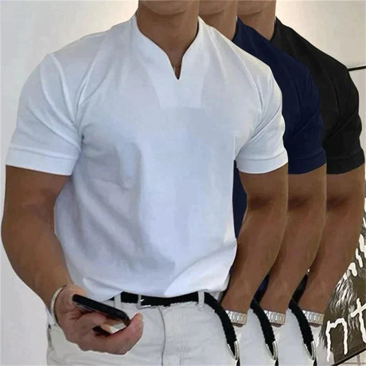 2024 hombre moda holgada cuello V manga corta verano