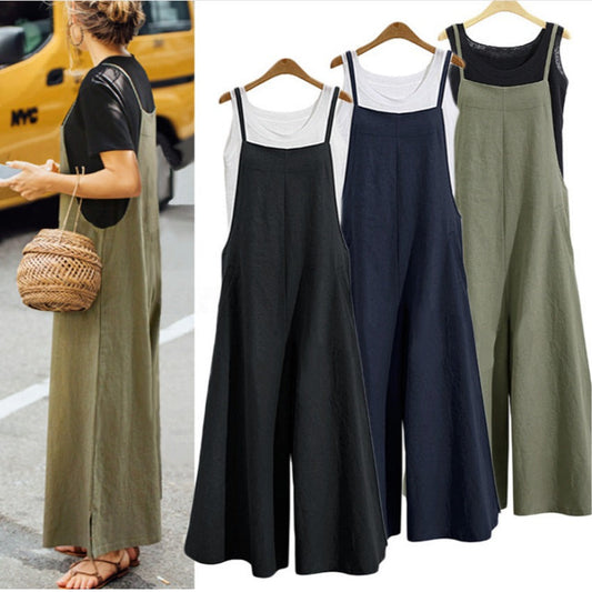 Women's wide leg sleeveless suspender pants