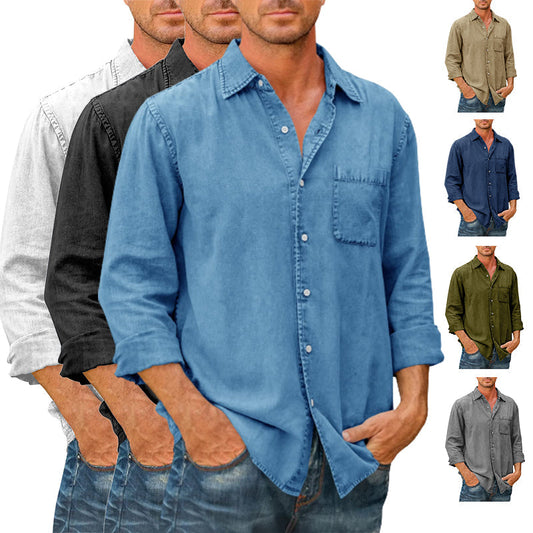 Camisa estilo vaquero para hombre 【Manga larga】En Rebajas, Tops de Mezclilla, Mezclilla de Hombre