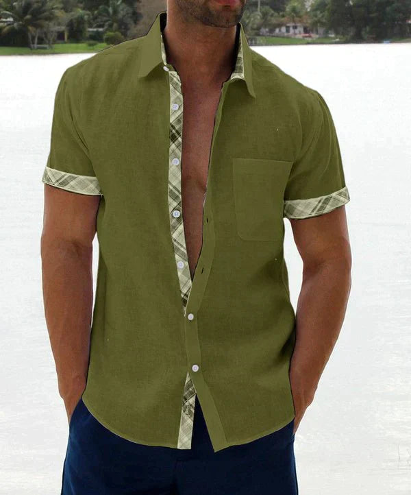 Oferta de verano-49 % OFF?--- Camisa informal con botones y cuello a cuadros para hombre-4