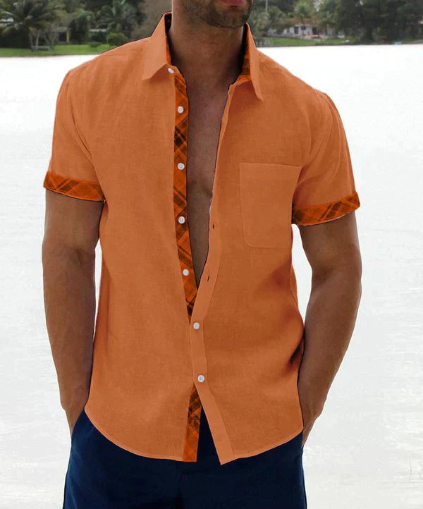 Oferta de verano-49 % OFF?--- Camisa informal con botones y cuello a cuadros para hombre-5