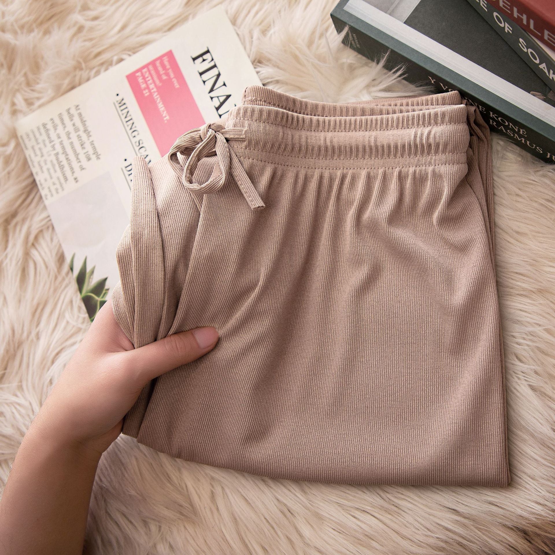 Pantalones de pierna ancha de seda de hielo para mujer, pantalones