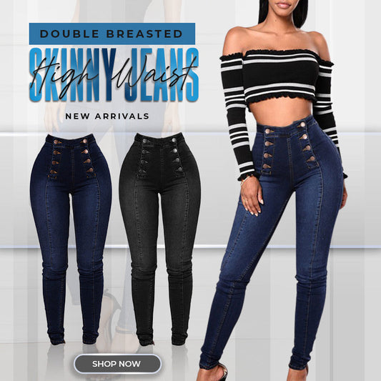 Hot Sale-Buy 2 Get 2 Free Shipping?High Waist Double Breasted Skinny Jeans