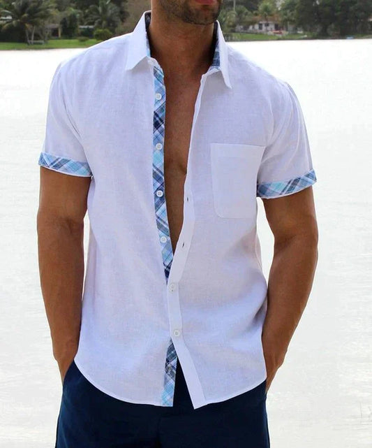 Oferta de verano-49 % OFF?--- Camisa informal con botones y cuello a cuadros para hombre