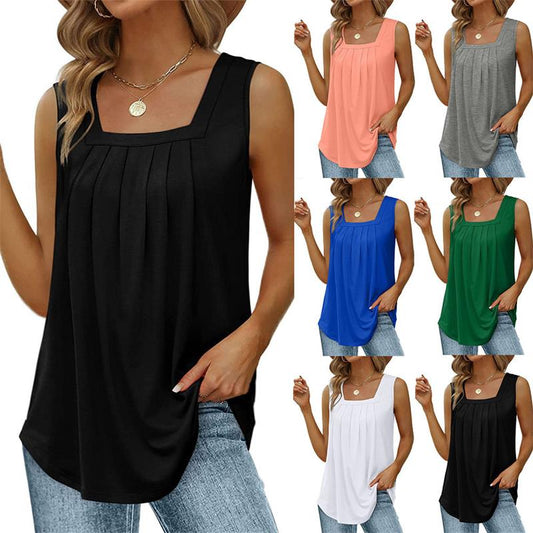 Summer Hot Sale-Square Neck Sleeveless T-shirt 