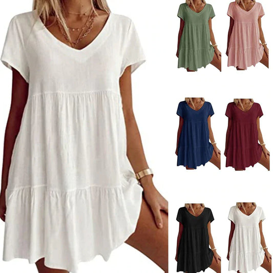 Casual V-neck short-sleeved dress