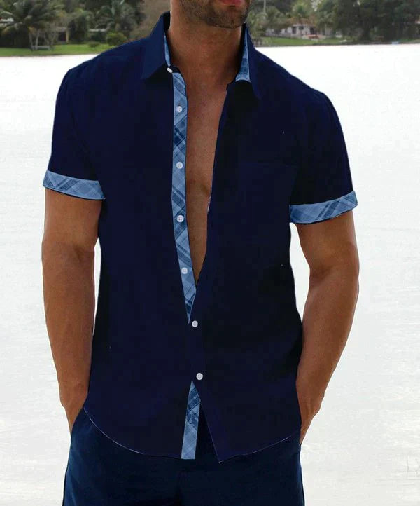 Oferta de verano-49 % OFF?--- Camisa informal con botones y cuello a cuadros para hombre-10