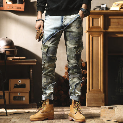 JEANS CAMUFLAJE PARA HOMBRES, PRENDAS DE TRABAJO PATCHWORK